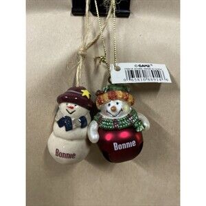 2 Christmas Ganz 1.75" Snowman‎ Personalized Ceramic & Bell Ornament “Bonnie”